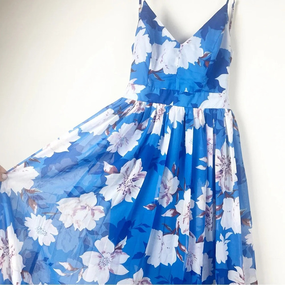 Pink Lily Blue Floral Sheer Maxi Dress Elegant Party Wedding M Cruise Feminine - Picture 6 of 16